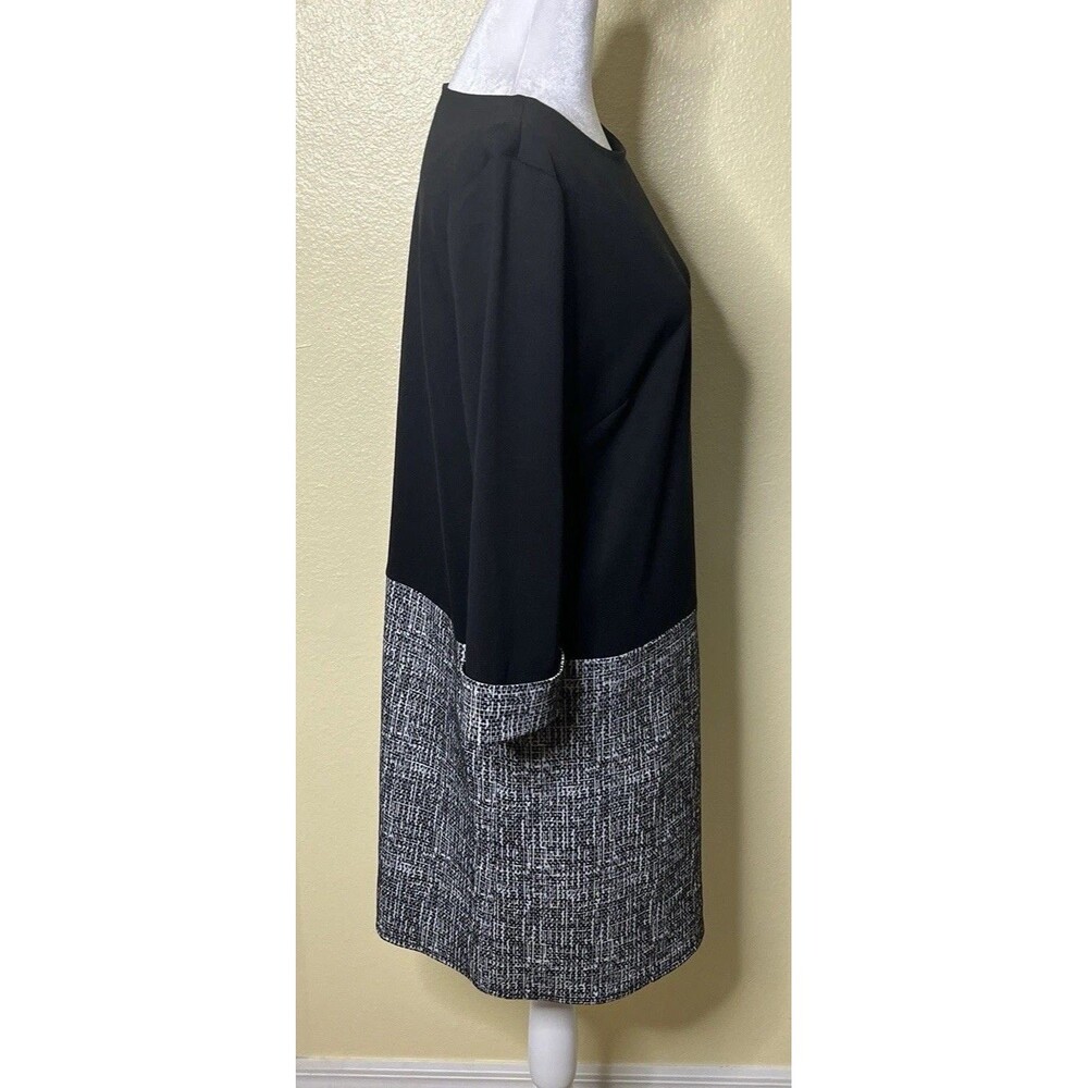 London Style Collection Black & White Sz 10 Fold 3/4 Sleeve Knee Length Dress - Picture 5 of 8